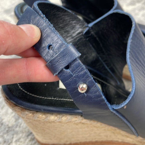 Balenciaga Navy Blue Leather Espadrille Wedge Sandals Sz 39 - Picture 8 of 16